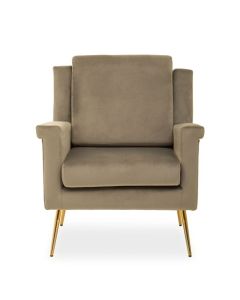 Salma Velvet Armchair In Mink With Gold Metal Legs