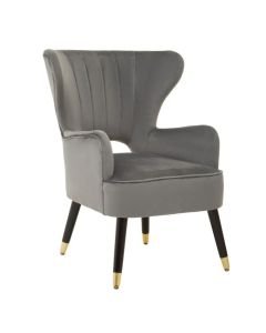 Sloan Velvet Armchair In Grey With Black Wooden Legs