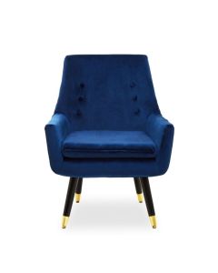 Sara Velvet Armchair In Midnight Blue With Black Wooden Legs