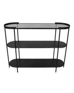 Trento Glass Top Console Table With Metal Frame In Black