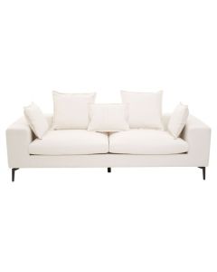 Alderminster Fabric 3 Seater Sofa With Cushions In Cream With Black Metal Legs