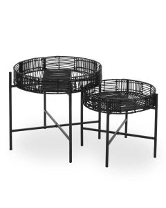 Batu Rattan Set Of 2 Side Tables In Black