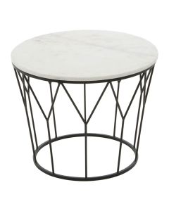Shalimar Round Marble Coffee Table In White With Black Metal Frame