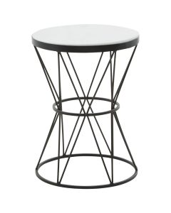 Shalimar Round Marble Side Table In White With Balck Metal Frame