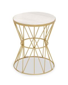 Rabia Round White Marble Side Table With Gold Metal Base