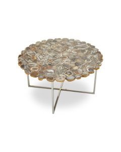 Agate Stone Coffee Table In Natural Agate With Cross Chrome Base