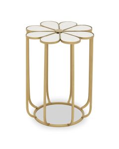 Rabia White Mirrored Top Side Table With Gold Metal Base