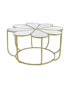 Rabia Mirrored Top Petal Coffee Table With Sleek Gold Metal Frame