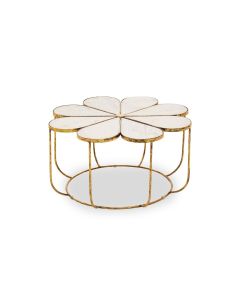 Rabia Marble Top Coffee Table In White With Gold Metal Base