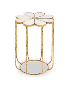 Rabia White Marble Top Side Table With Gold Metal Base