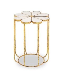 Rabia White Marble Top Side Table With Gold Metal Base