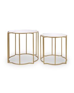 Rabia White Marble Quatrefoil TopSet Of 2 Side Tables With Brass Base