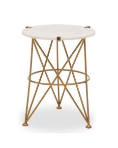 Rabia White Marble Top Side Table With Gold Angular Metal Base