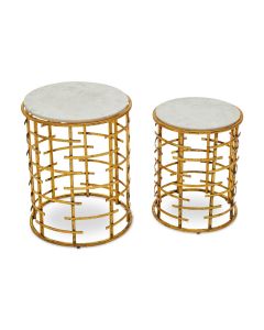 Rabia White Marble Set Of 2 Side Tables With Gold Jupiter Base