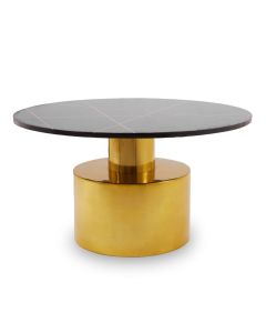 Rabia Marble Coffee Table In Black With Gold Metal Base