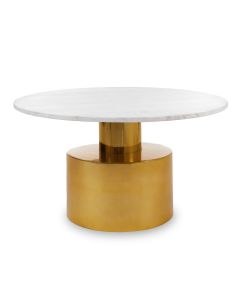 Rabia Round Marble Top Coffee Table In White With Gold Metal Base