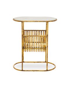 Rabia Marble Top Side Table With Magazine Rack And Brass Frame