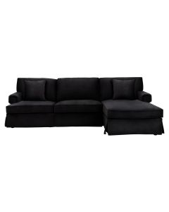 Ralph Velvet Chaise 3 Seater Sofa In Black