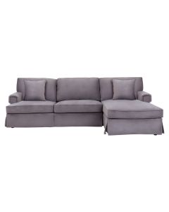 Ralph Velvet Chaise 3 Seater Sofa In Grey