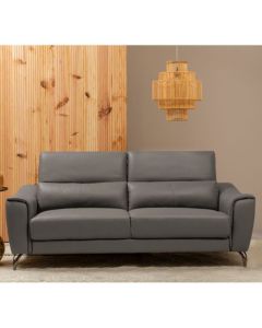 Palesa Faux Leather 3 Seater Sofa In Grey With Metal Legs