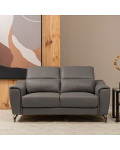 Palesa Faux Leather 2 Seater Sofa In Grey With Metal Legs