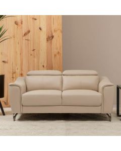 Palesa Faux Leather 2 Seater Sofa In Cream With Metal Legs