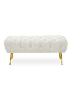 Tamra Plush Velvet Footstool In Cream With Gold Tapered Metal Legs