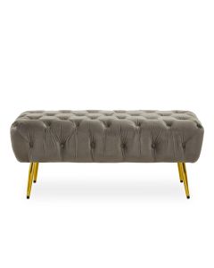 Tamra Plush Velvet Footstool In Mink With Gold Tapered Metal Legs