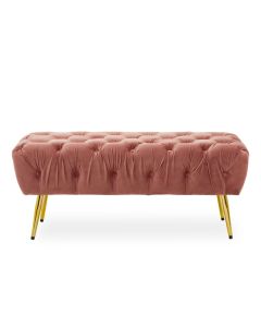 Tamra Plush Velvet Footstool In Dusky Pink With Gold Tapered Metal Legs