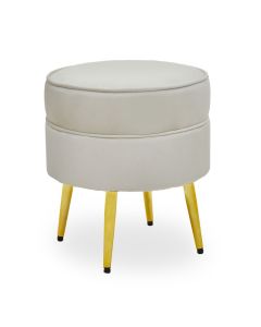 Tamra Round Velvet Footstool In Cream With Gold Angular Metal Legs