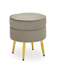 Tamra Round Velvet Footstool In Mink With Gold Angular Metal Legs