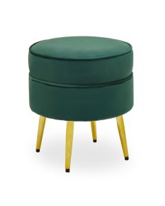 Tamra Round Velvet Footstool In Emerald Green With Gold Angular Metal Legs