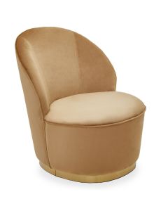 Tamra Plush Velvet Swivel Tub Chair In Beige With Gold Metal Base