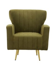 Hayley Velvet Armchair In Green With Gold Metal Legs