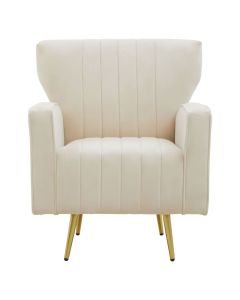 Hayley Velvet Armchair In Natural With Gold Metal Legs