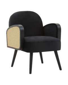 Hala Velvet Armchair In Black With Black Wooden Legs