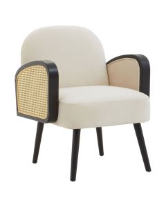 Hala Velvet Armchair In Natural With Black Wooden Legs