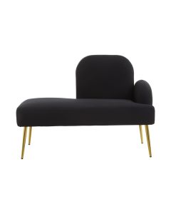 Heather Fabric Chaise Lounge Chair In Black With Gold Metal Legs