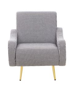 Holli Fabric Checked Armchair In White With Gold Metal Legs