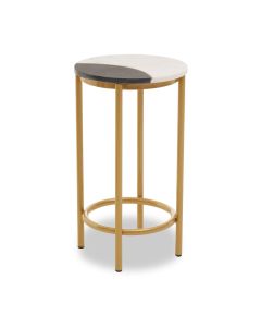 Valko Two Tone Marble Top Side Table With Gold Metal Frame
