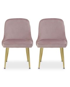 Demi Dusky Pink Velvet Dining Chairs With Gold Metal Legs In Pair