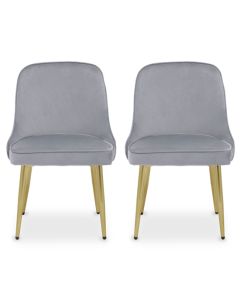 Demi Grey Velvet Dining Chairs With Gold Metal Legs In Pair