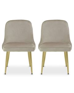 Demi Mink Velvet Dining Chairs With Gold Metal Legs In Pair