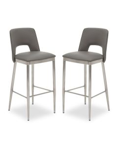 Gilden Grey Leather Effect Bar Chairs With Brass Legs In Pair