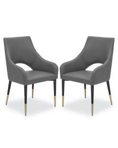 Gilden Grey Leatherette Effect Dining Chairs With Brass Metal Legs In Pair