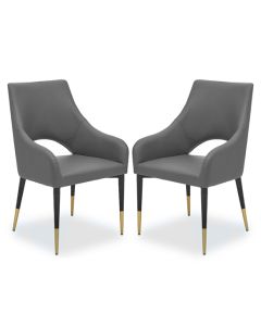 Gilden Grey Leatherette Effect Dining Chairs With Brass Metal Legs In Pair