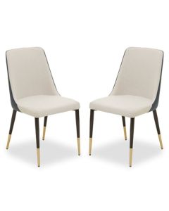 Gilden White Leatherette Effect Dining Chairs With Brass Metal Legs In Pair