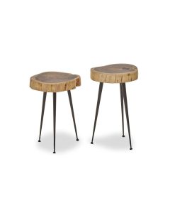Nandri Wooden Set Of 2 Side Tables In Natural With Black Metal Legs