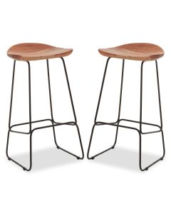 Nandri Natural Wood Bar Stools With Black Frame In Pair
