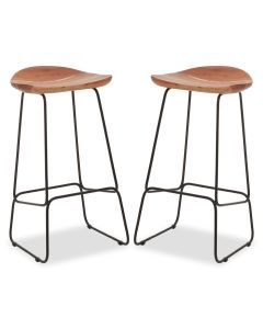 Nandri Natural Wood Bar Stools With Black Frame In Pair